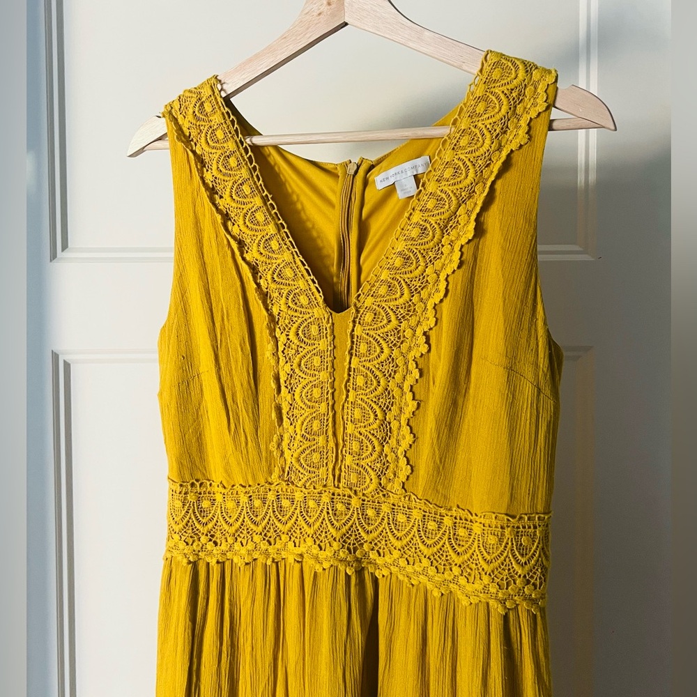 New York & Company Mustard Maxi Dress with Lace Detail